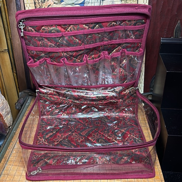 Travel Makeup Cosmetics Jewelry Bag Red Paisley Quilt Large 10”Lx8.25”Wx4”D GUC - Picture 13 of 17